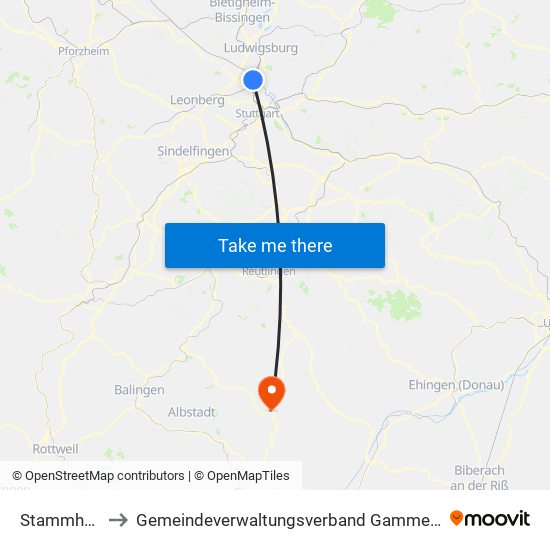 Stammheim to Gemeindeverwaltungsverband Gammertingen map