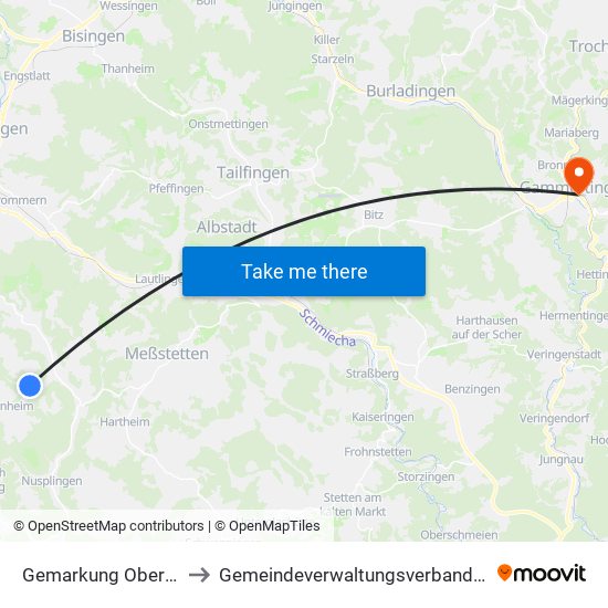 Gemarkung Oberdigisheim to Gemeindeverwaltungsverband Gammertingen map