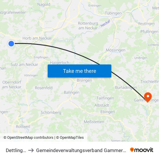 Dettlingen to Gemeindeverwaltungsverband Gammertingen map