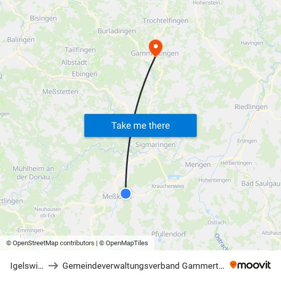 Igelswies to Gemeindeverwaltungsverband Gammertingen map