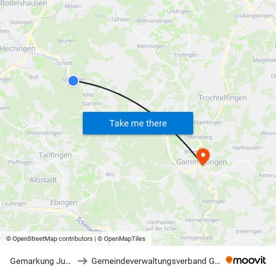 Gemarkung Jungingen to Gemeindeverwaltungsverband Gammertingen map