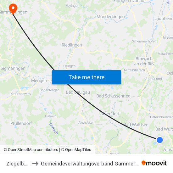Ziegelbach to Gemeindeverwaltungsverband Gammertingen map
