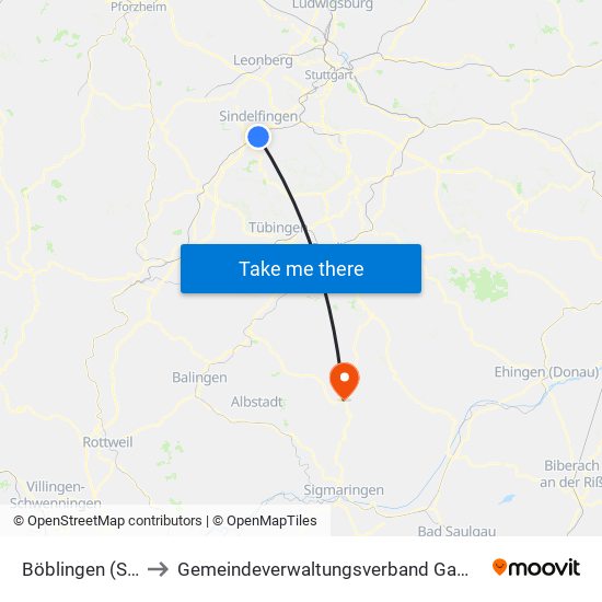 Böblingen (Stadt) to Gemeindeverwaltungsverband Gammertingen map