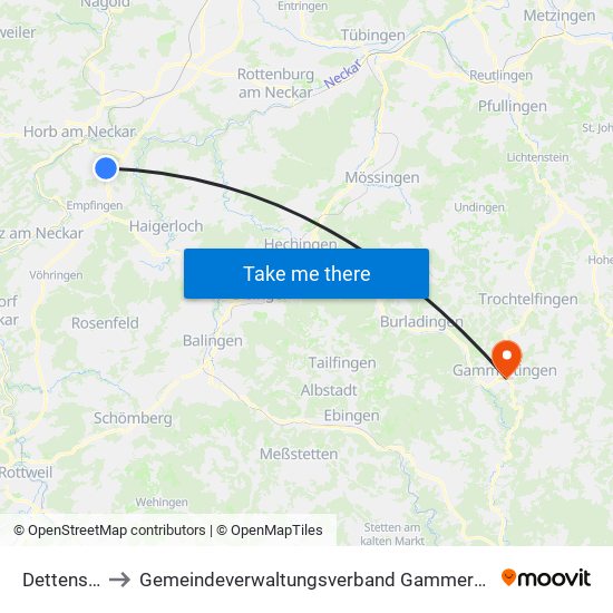 Dettensee to Gemeindeverwaltungsverband Gammertingen map