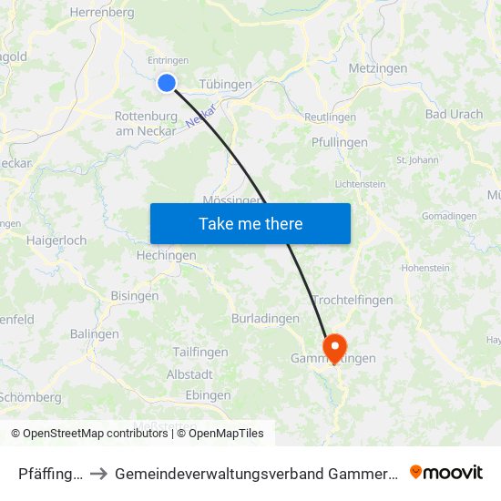 Pfäffingen to Gemeindeverwaltungsverband Gammertingen map