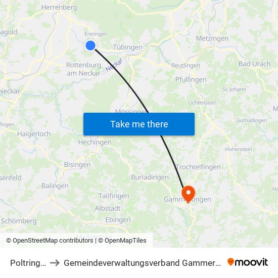 Poltringen to Gemeindeverwaltungsverband Gammertingen map