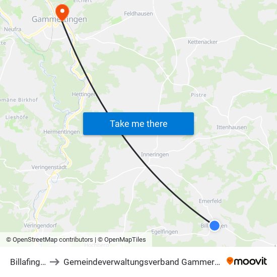 Billafingen to Gemeindeverwaltungsverband Gammertingen map
