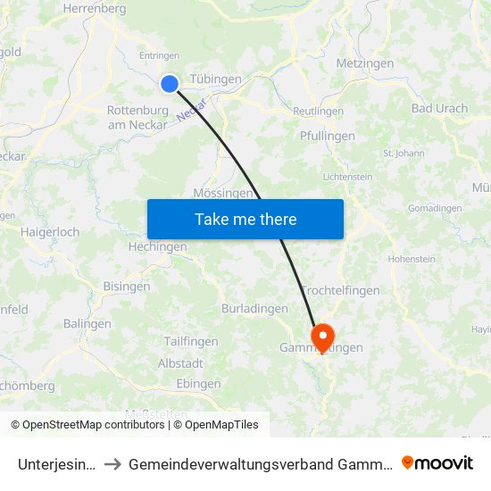 Unterjesingen to Gemeindeverwaltungsverband Gammertingen map