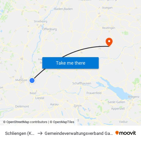 Schliengen (Kernort) to Gemeindeverwaltungsverband Gammertingen map