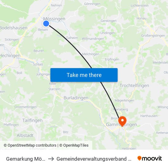 Gemarkung Mössingen to Gemeindeverwaltungsverband Gammertingen map