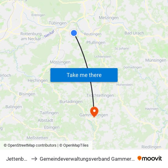 Jettenburg to Gemeindeverwaltungsverband Gammertingen map