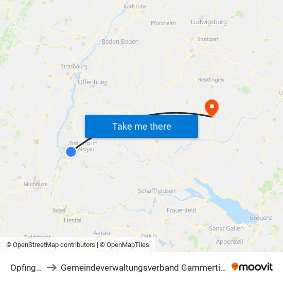 Opfingen to Gemeindeverwaltungsverband Gammertingen map