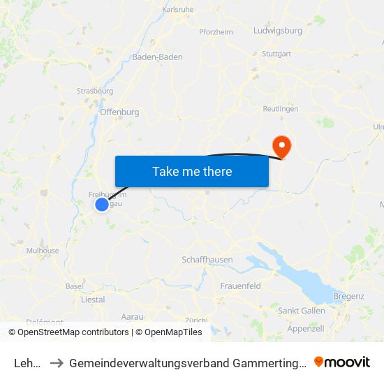 Lehen to Gemeindeverwaltungsverband Gammertingen map