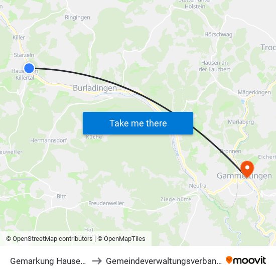 Gemarkung Hausen Im Killertal to Gemeindeverwaltungsverband Gammertingen map