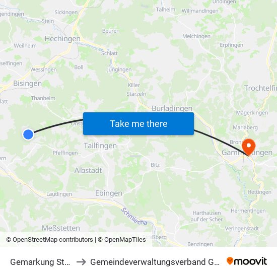 Gemarkung Streichen to Gemeindeverwaltungsverband Gammertingen map