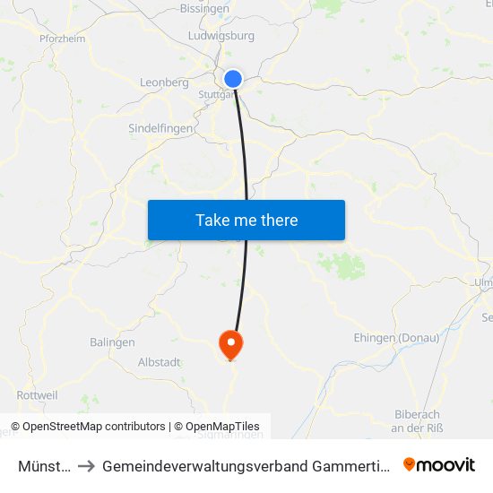 Münster to Gemeindeverwaltungsverband Gammertingen map