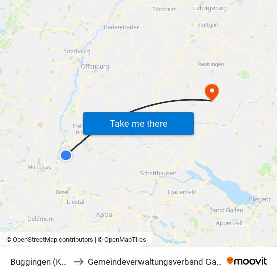 Buggingen (Kernort) to Gemeindeverwaltungsverband Gammertingen map