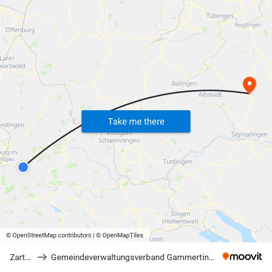 Zarten to Gemeindeverwaltungsverband Gammertingen map