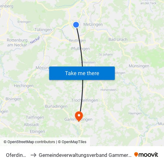 Oferdingen to Gemeindeverwaltungsverband Gammertingen map