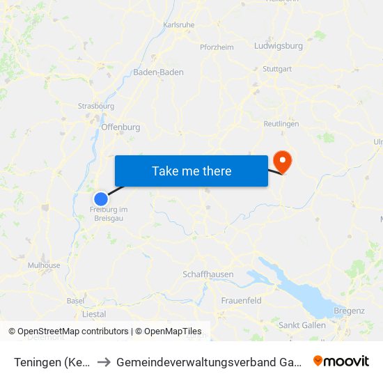 Teningen (Kernort) to Gemeindeverwaltungsverband Gammertingen map