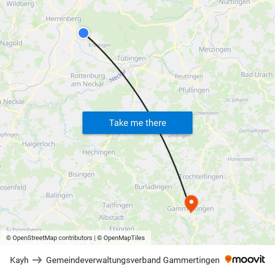 Kayh to Gemeindeverwaltungsverband Gammertingen map