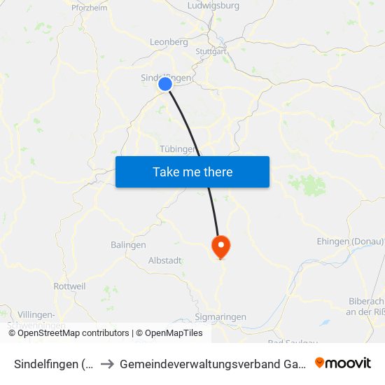 Sindelfingen (Stadt) to Gemeindeverwaltungsverband Gammertingen map