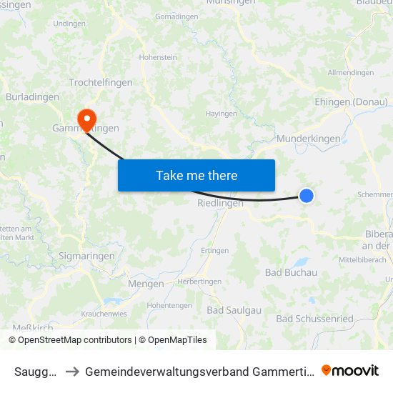 Sauggart to Gemeindeverwaltungsverband Gammertingen map