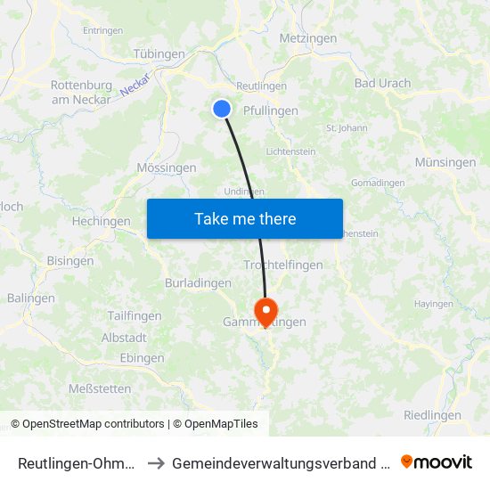 Reutlingen-Ohmenhausen to Gemeindeverwaltungsverband Gammertingen map