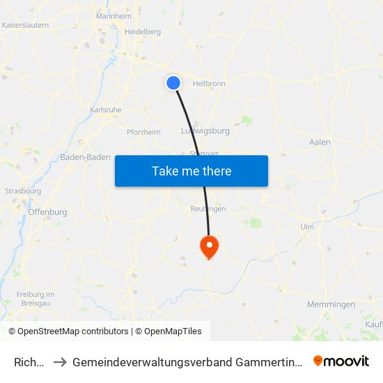 Richen to Gemeindeverwaltungsverband Gammertingen map