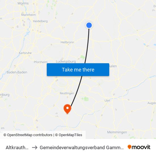 Altkrautheim to Gemeindeverwaltungsverband Gammertingen map
