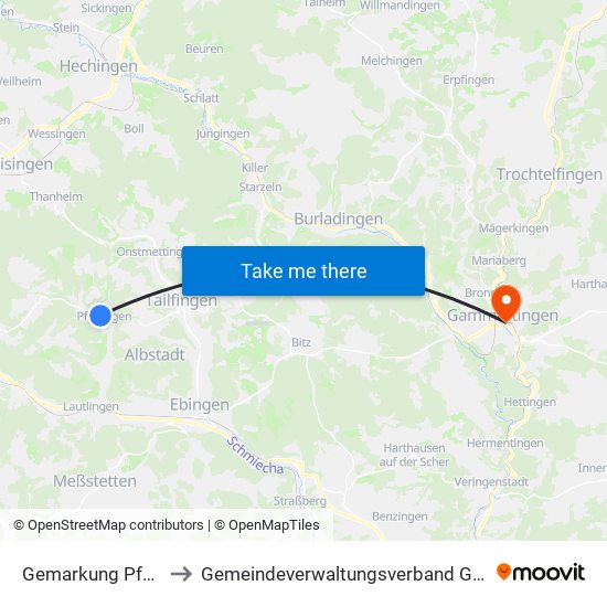 Gemarkung Pfeffingen to Gemeindeverwaltungsverband Gammertingen map