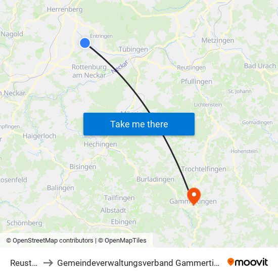 Reusten to Gemeindeverwaltungsverband Gammertingen map