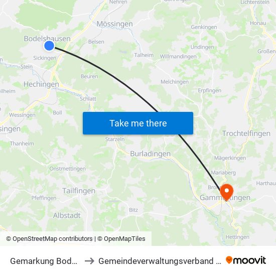 Gemarkung Bodelshausen to Gemeindeverwaltungsverband Gammertingen map