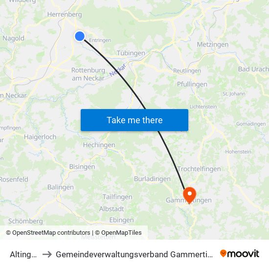 Altingen to Gemeindeverwaltungsverband Gammertingen map