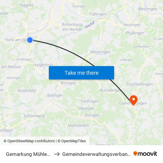 Gemarkung Mühlen am Neckar to Gemeindeverwaltungsverband Gammertingen map