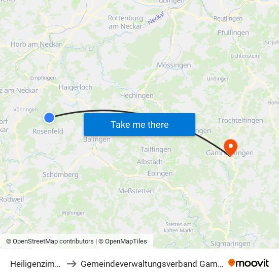 Heiligenzimmern to Gemeindeverwaltungsverband Gammertingen map