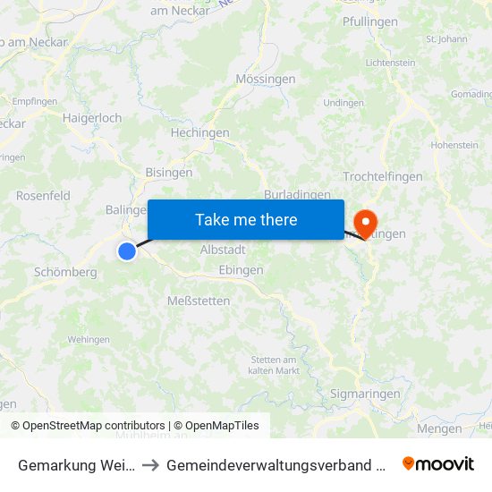 Gemarkung Weilstetten to Gemeindeverwaltungsverband Gammertingen map