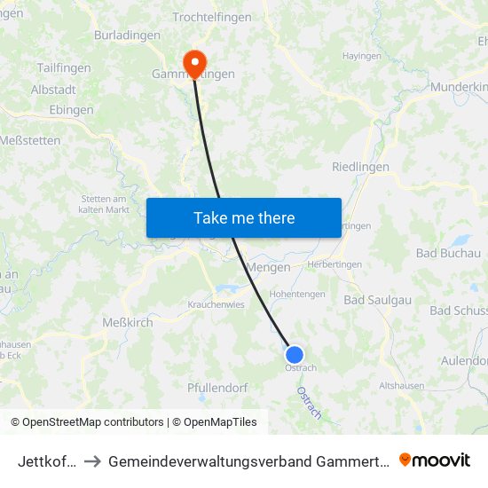 Jettkofen to Gemeindeverwaltungsverband Gammertingen map