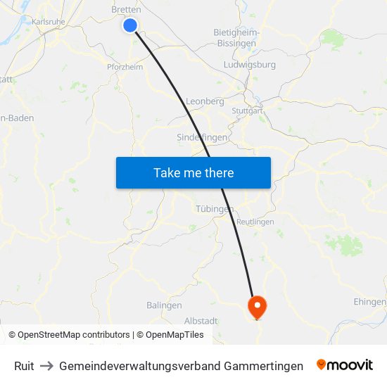 Ruit to Gemeindeverwaltungsverband Gammertingen map