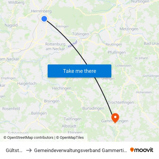 Gültstein to Gemeindeverwaltungsverband Gammertingen map