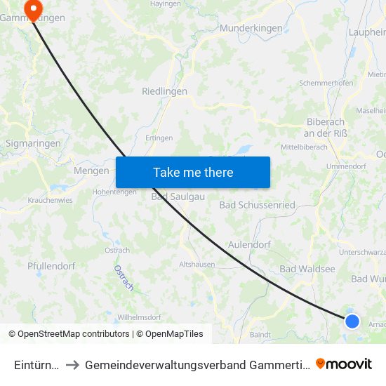 Eintürnen to Gemeindeverwaltungsverband Gammertingen map
