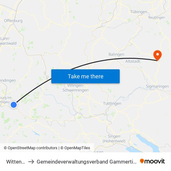 Wittental to Gemeindeverwaltungsverband Gammertingen map