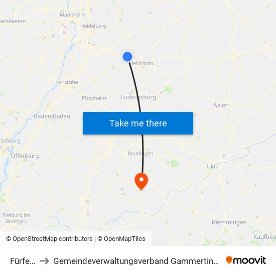 Fürfeld to Gemeindeverwaltungsverband Gammertingen map