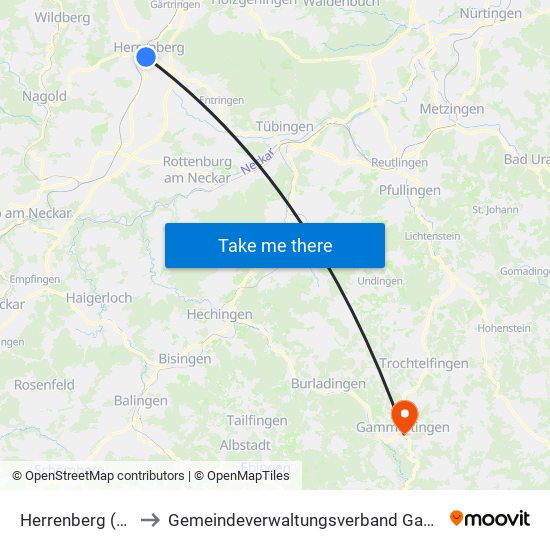 Herrenberg (Stadt) to Gemeindeverwaltungsverband Gammertingen map