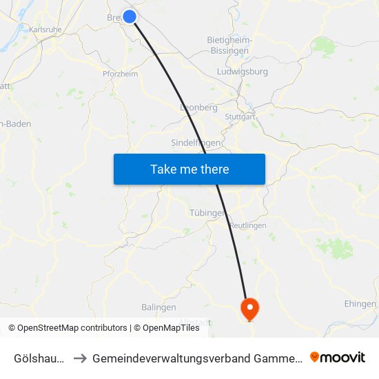 Gölshausen to Gemeindeverwaltungsverband Gammertingen map