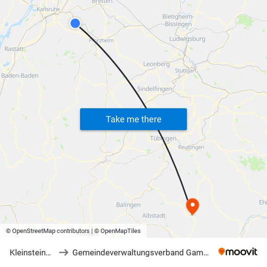 Kleinsteinbach to Gemeindeverwaltungsverband Gammertingen map