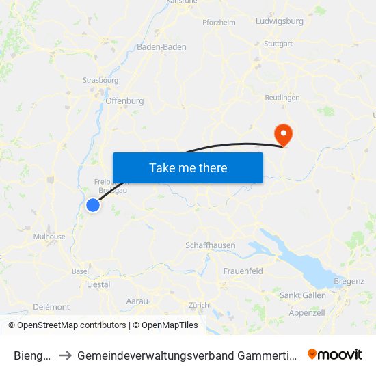 Biengen to Gemeindeverwaltungsverband Gammertingen map