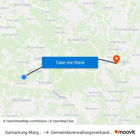 Gemarkung Margrethausen to Gemeindeverwaltungsverband Gammertingen map