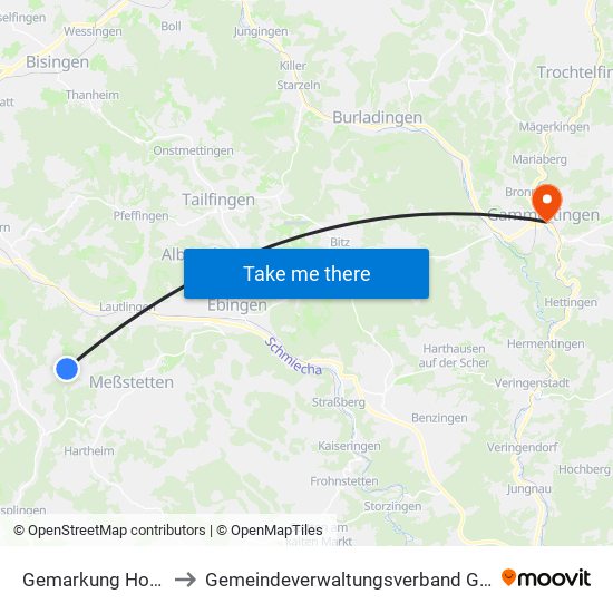 Gemarkung Hossingen to Gemeindeverwaltungsverband Gammertingen map