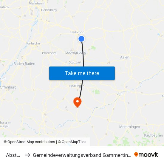 Abstatt to Gemeindeverwaltungsverband Gammertingen map
